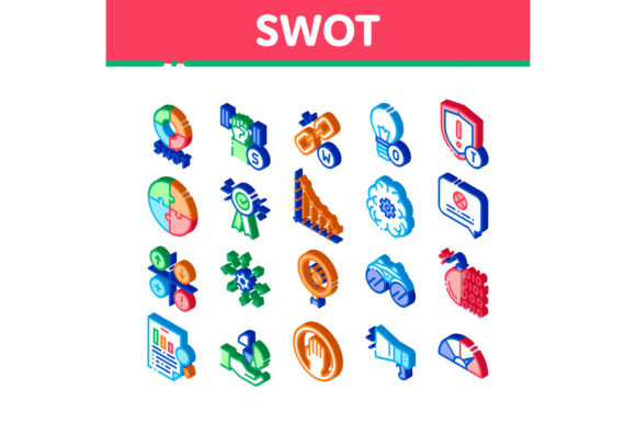 Strategic Planning Made Visual: Leveraging the Swot Analysis Strategy Isometric Icons Set Vector